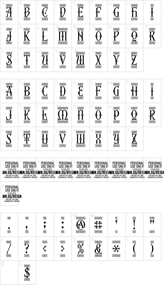 Second Reign PERSONAL USE ONLY Border font character map