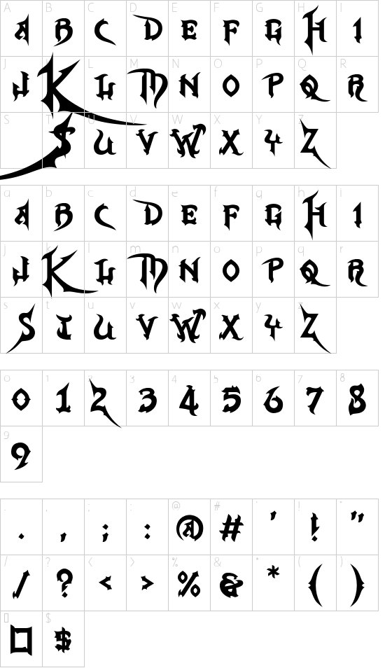 KHTitle Regular font character map