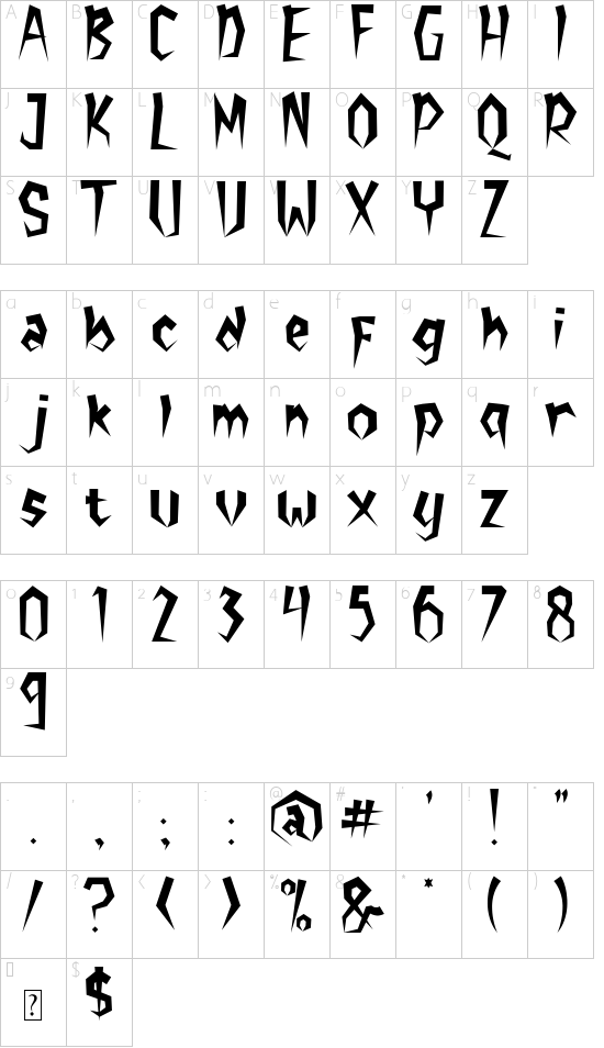 TIME MOVER font character map