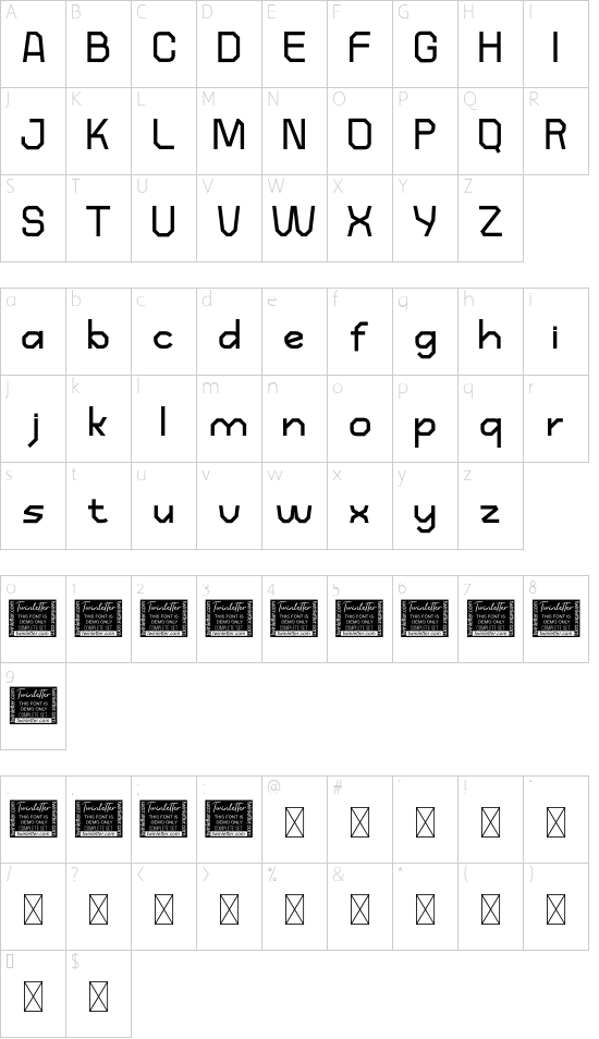 Gasted Thinpersonal font character map