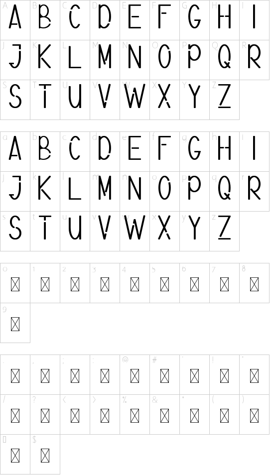 Tech Zone Demo font character map