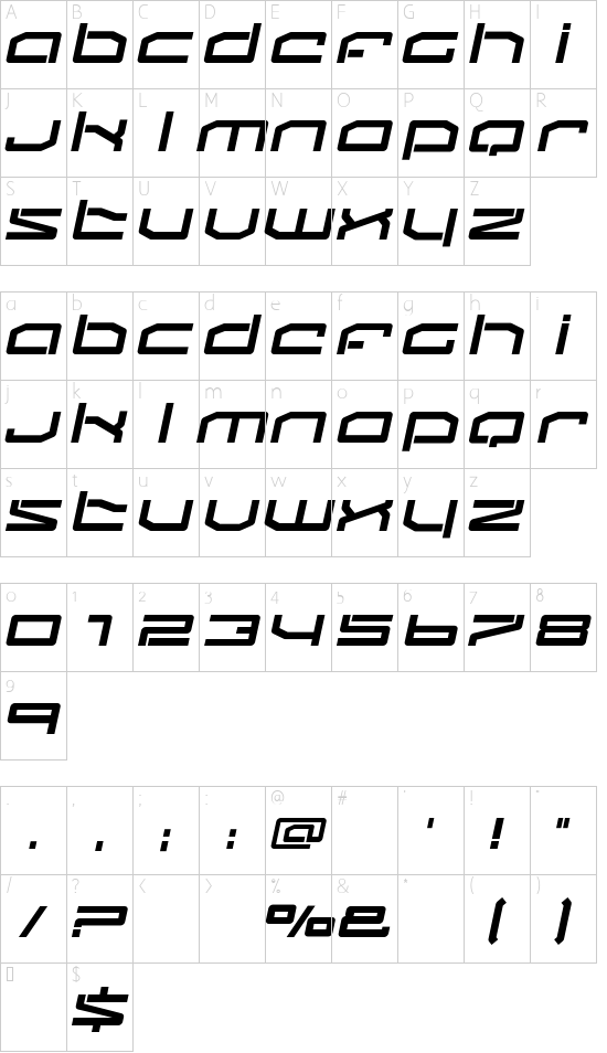 Fluster font character map