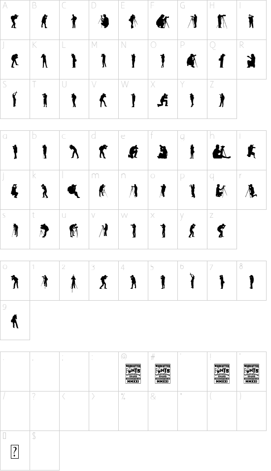 Photographer font character map