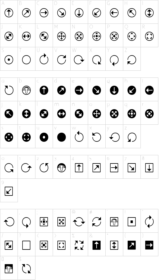 Uchrony Arrows Light font character map