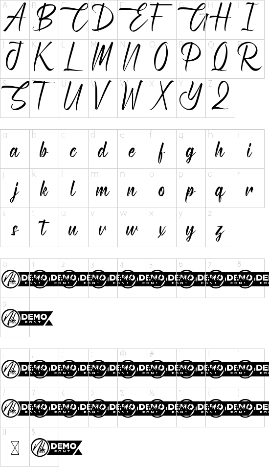 Estherville Demo font character map