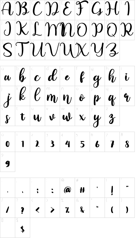 Lovin Florist font character map