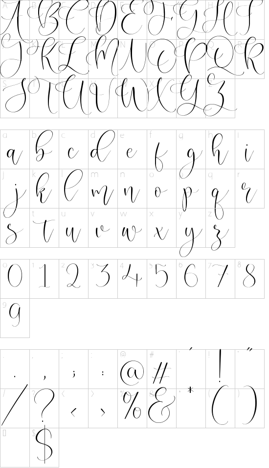 Oakmint font character map