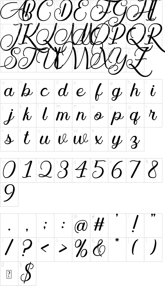 Yald font character map