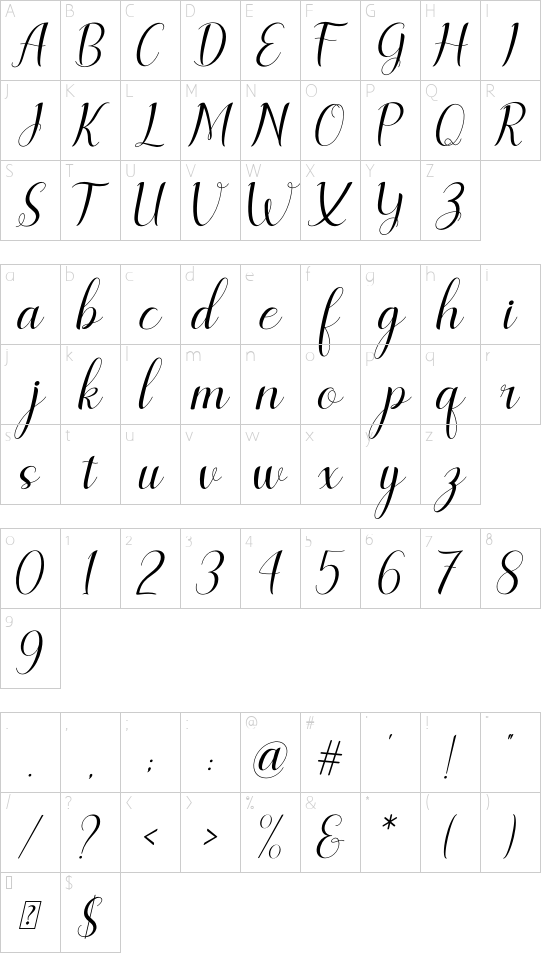 lesley lovely Italic font character map