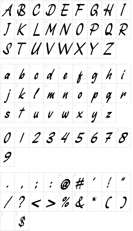 Disania font character map