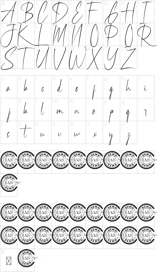 Dothan Demo font character map