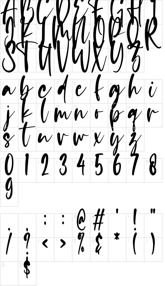 Rich and Famous font character map