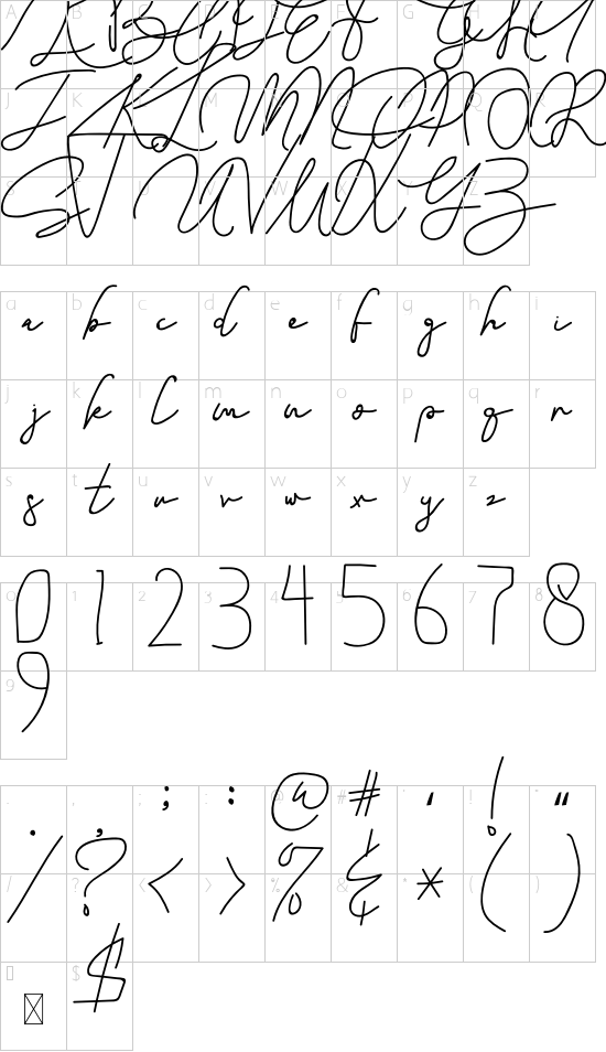 Siganature font character map