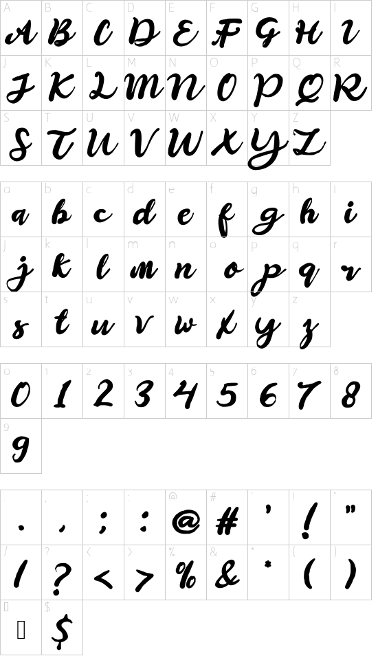 Sulmira font character map