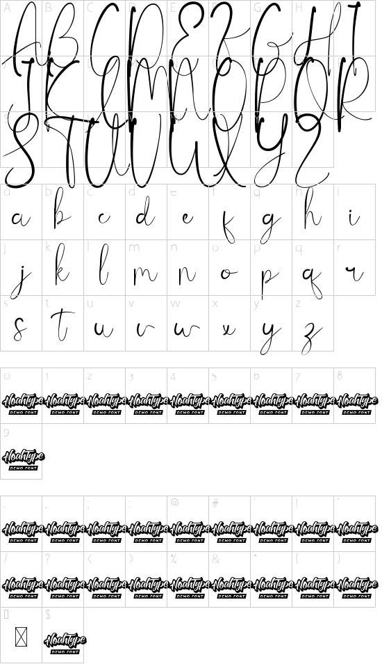 Timothy Sign Demo font character map