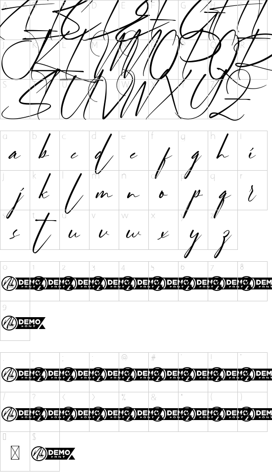 Violety Demo font character map