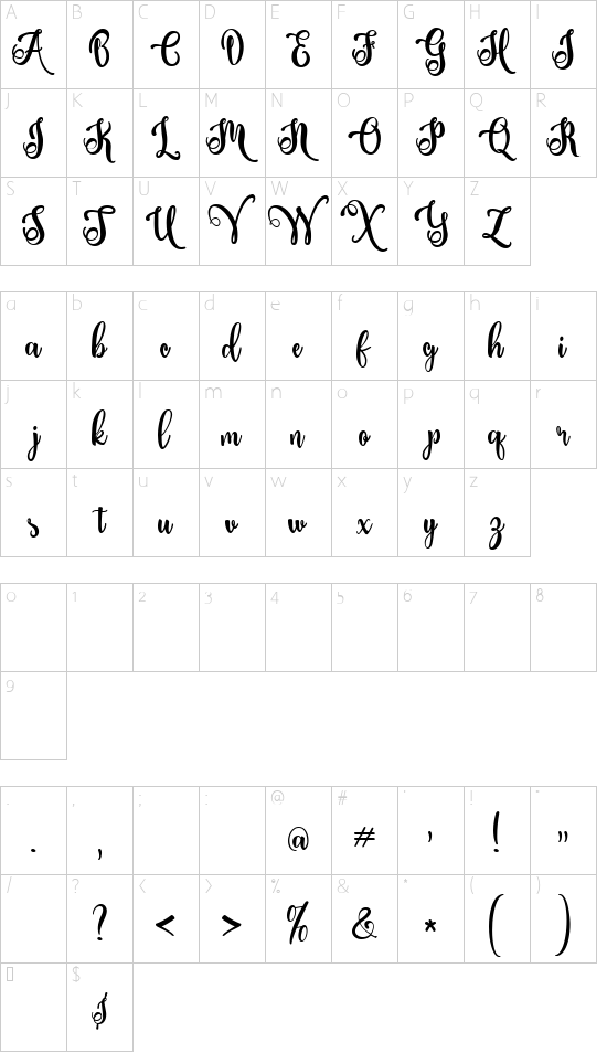 Virathers shine Regular font character map