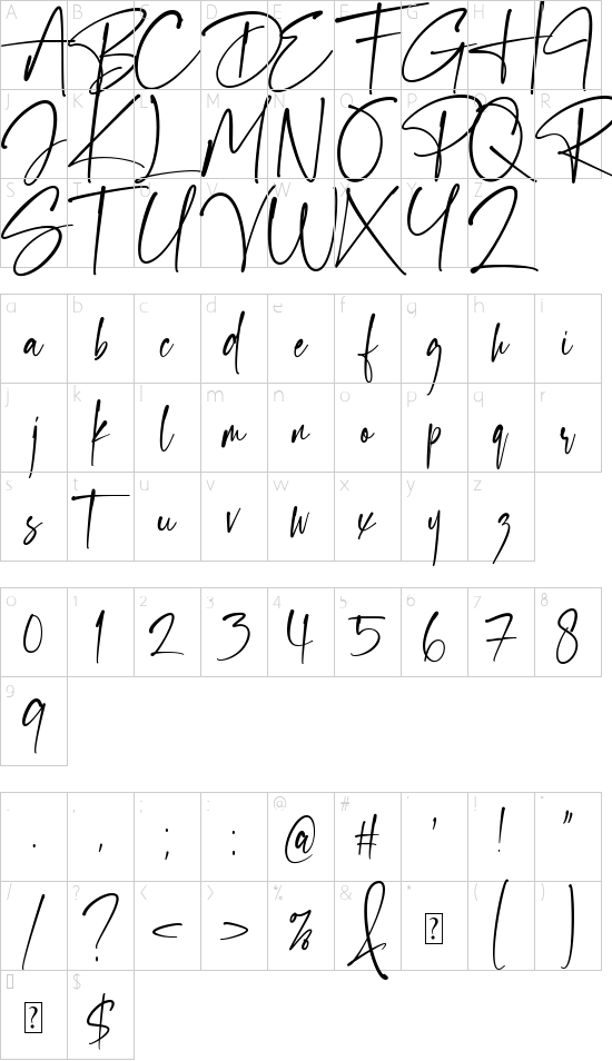 Gantelline Signature font character map