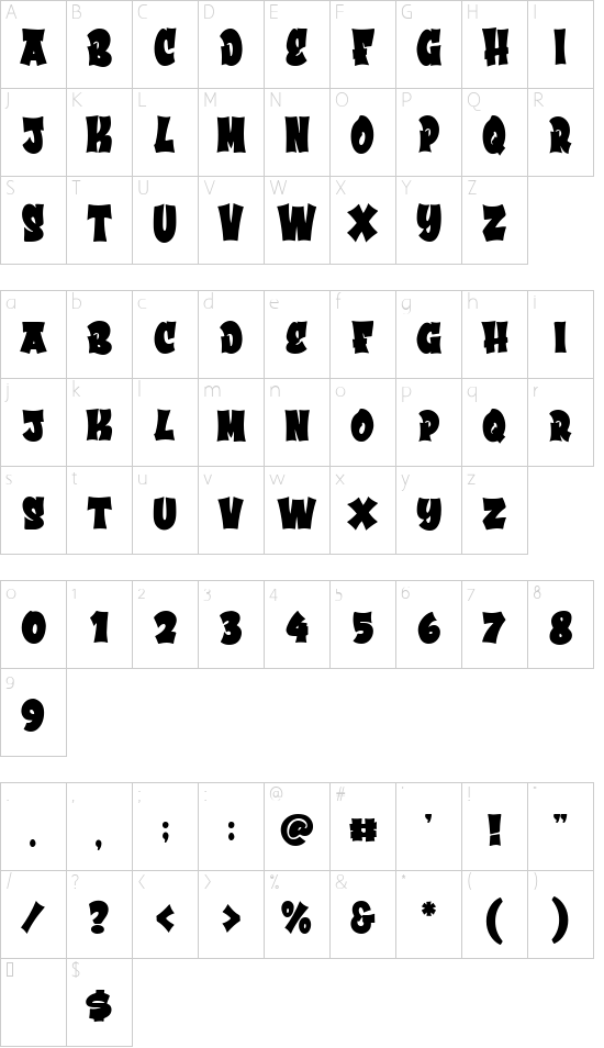 Bradwall Regular font character map