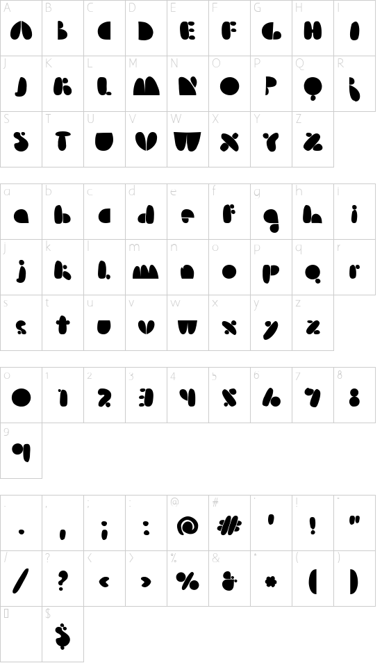 Arsenale Blue font character map