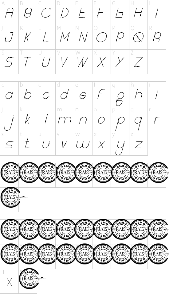 Light Cable Demo Italic font character map