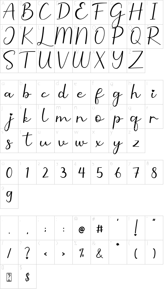 Demillina font character map