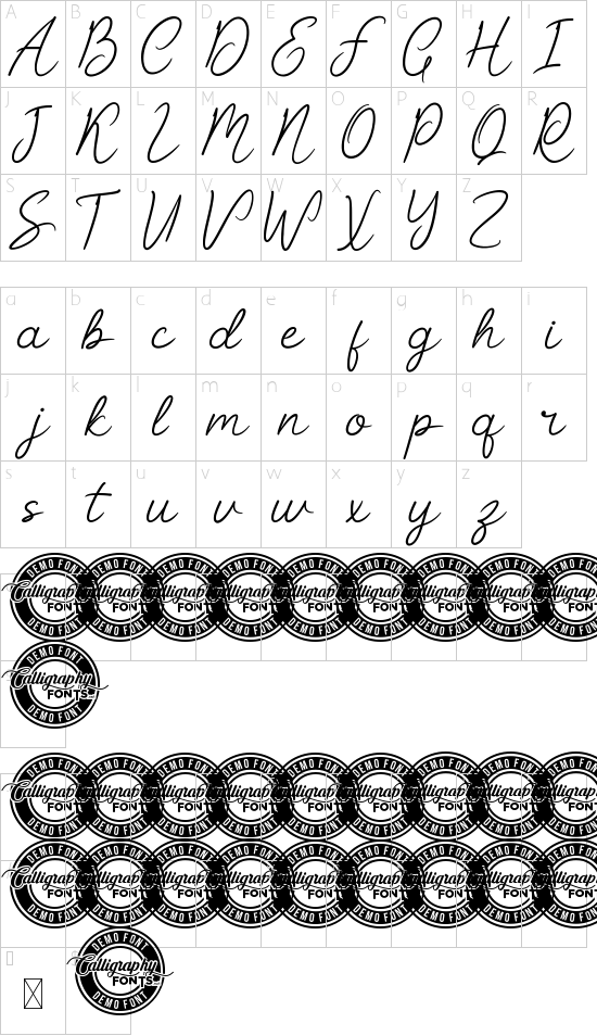 Dorrington Demo font character map