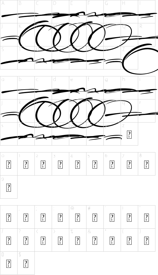 Fillate Swash font character map