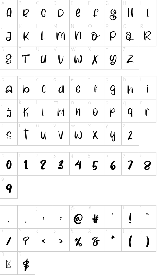 Hot Coffee font character map