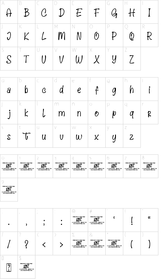 Kidstone font character map