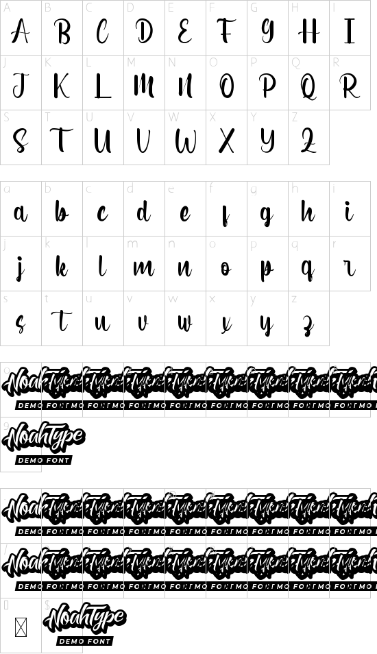 Nictha Demo font character map