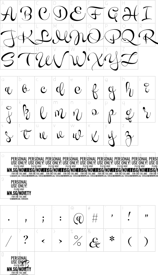 Novety Script PERSONAL USE ONLY Regular font character map