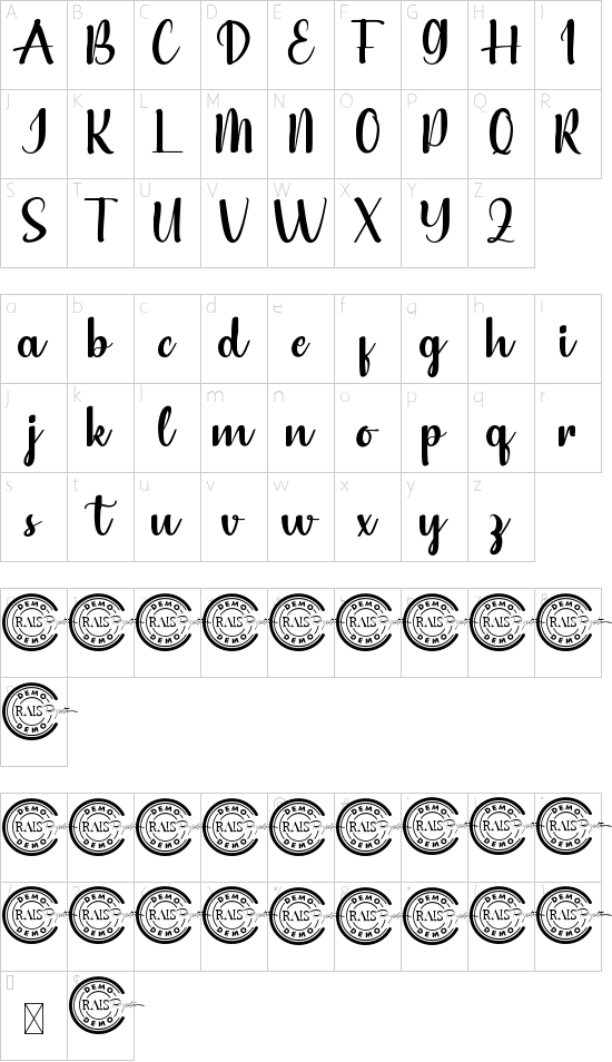 Raviola Demo font character map