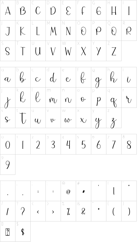 Rosebright - Personal Use font character map