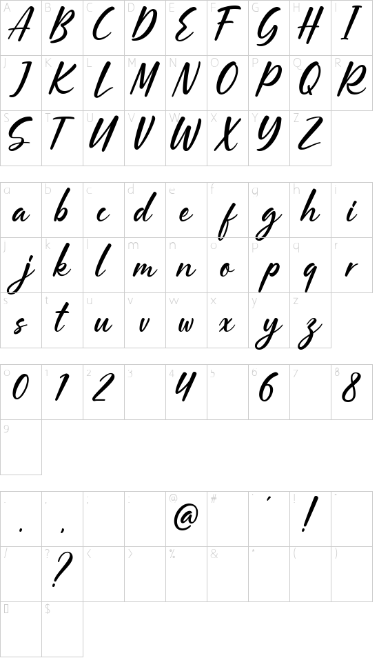 Rosseville font character map