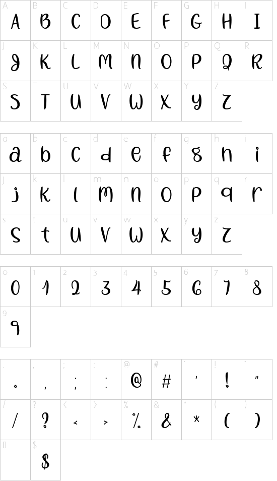 Sunny April font character map