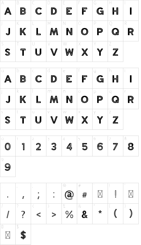 BRIGHTOVEN font character map