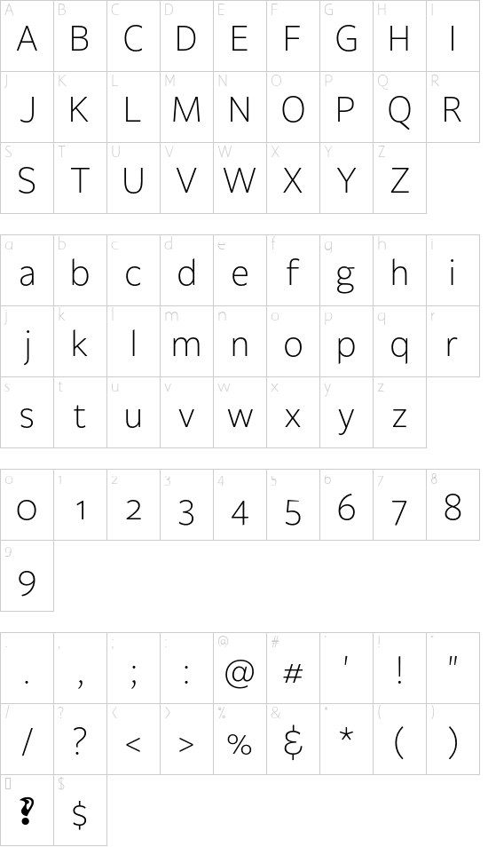 Billie DEMO Light font character map