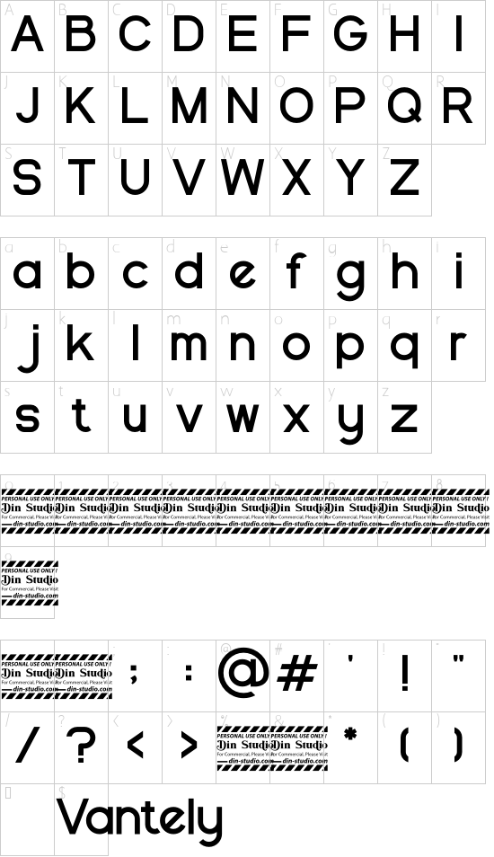 Vantely Personal use font character map