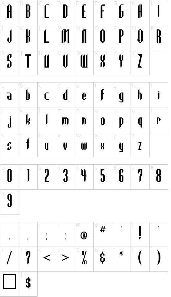 Highlander font character map