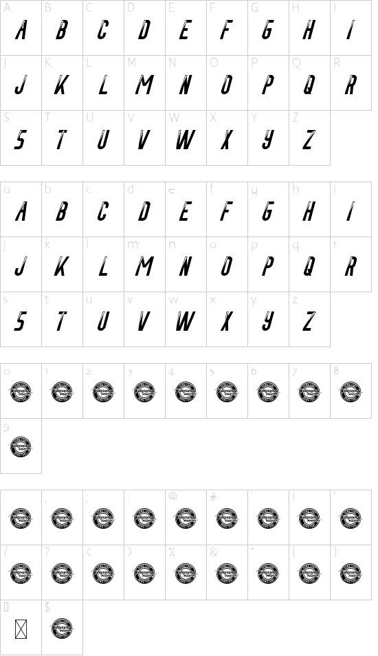 Folds Demo Italic font character map