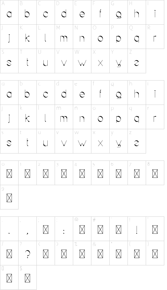 Goolangola Light font character map