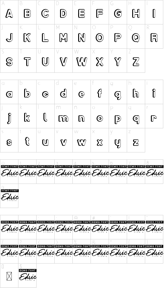 Cartoonery Demo font character map