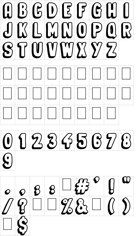 Organic Relief font character map