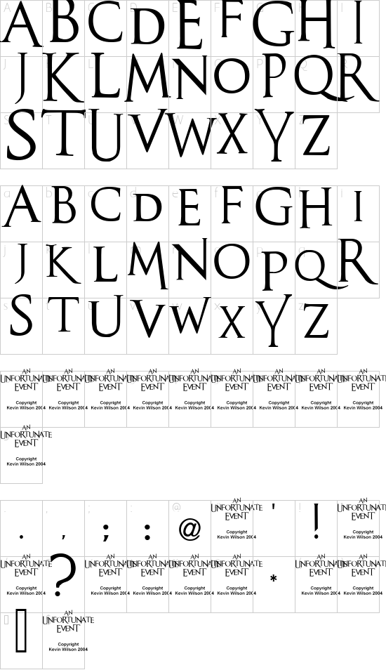 An Unfortunate Event font character map