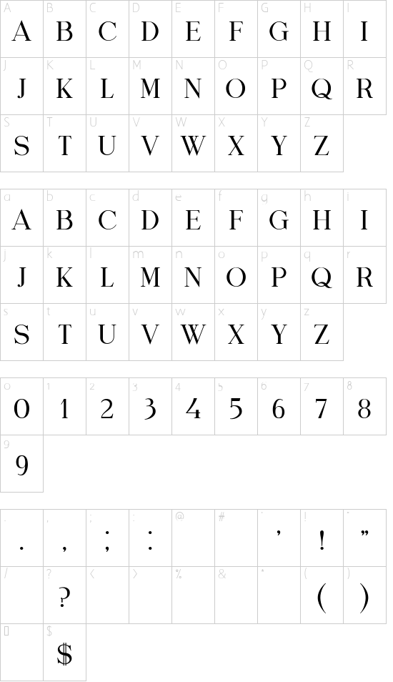 Dolce Regular font character map