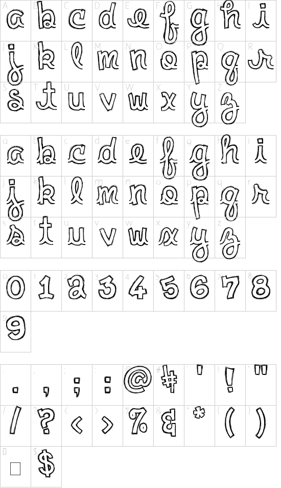 Clementine Sketch font character map