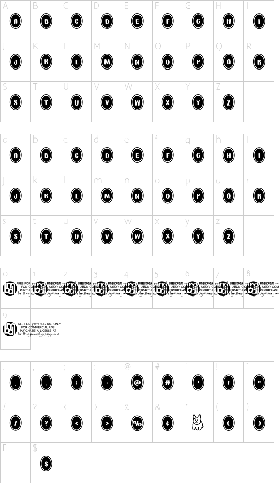 Bunny*Eggs Regular font character map