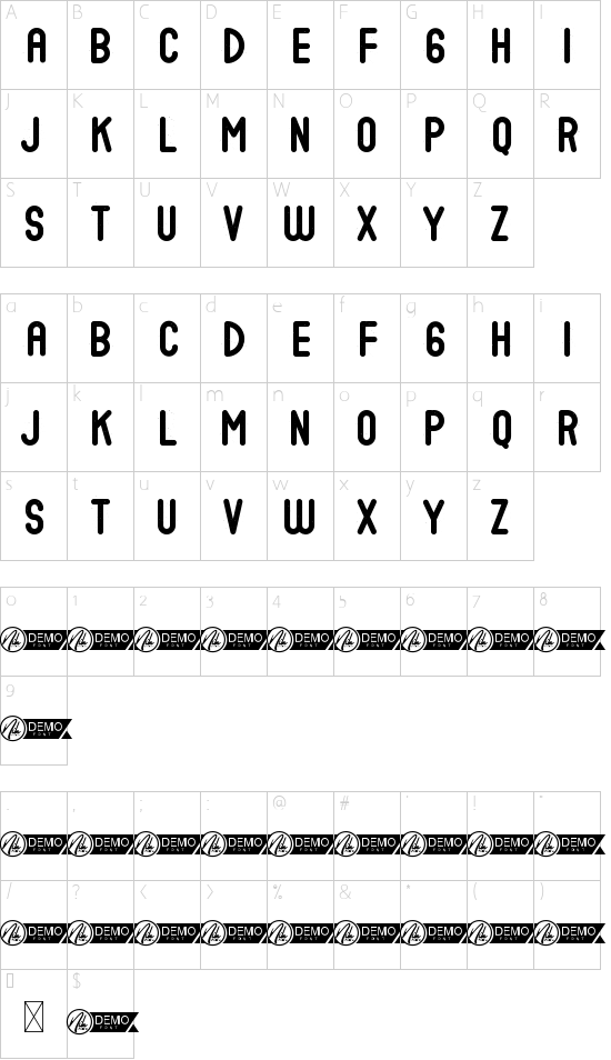 Dusty Hotel Demo font character map