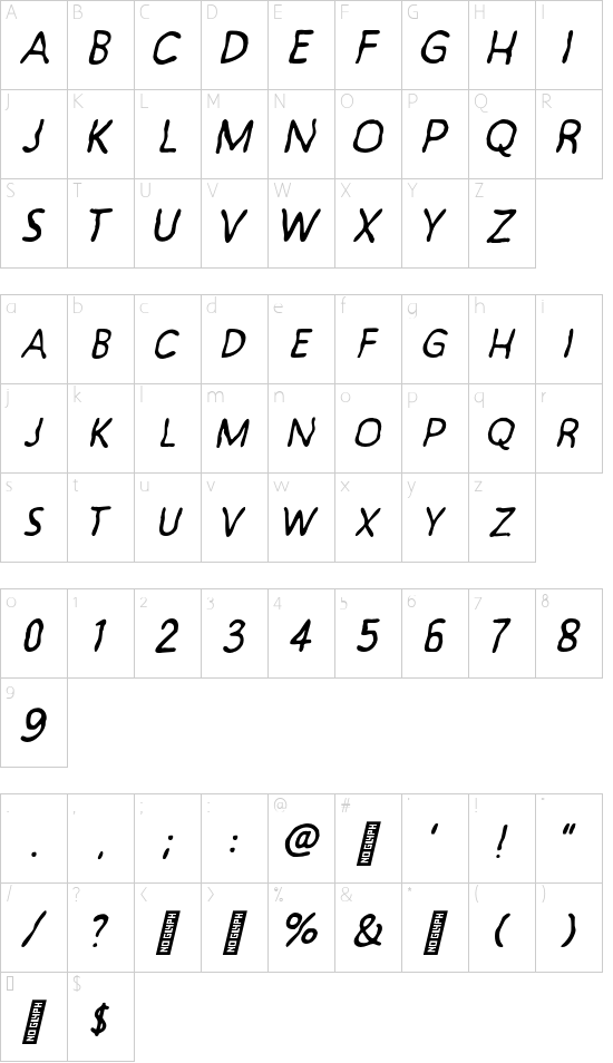 Exornight Regular font character map